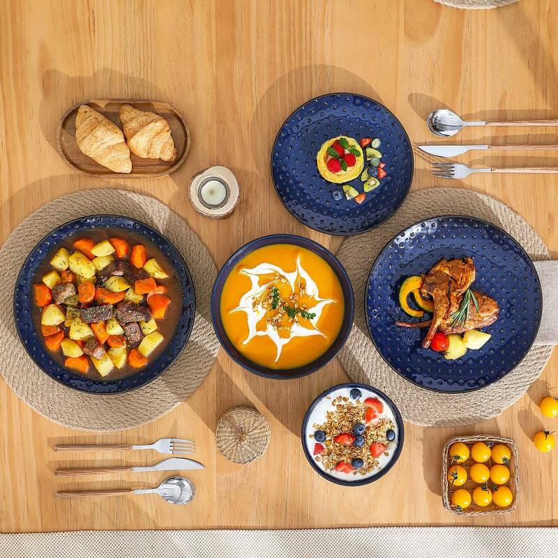 MALACASA LYDIA Embossed Stoneware 16-Piece Dinnerware Set