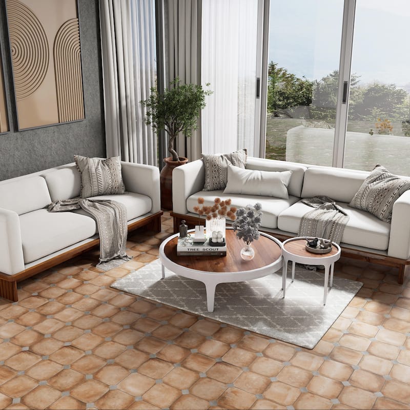 Merola Tile Laverton Octagon Natural with Taco Grafito 7-7/8" x 7-7/8" Porcelain Floor and Wall Tile - Case (50 Tiles)