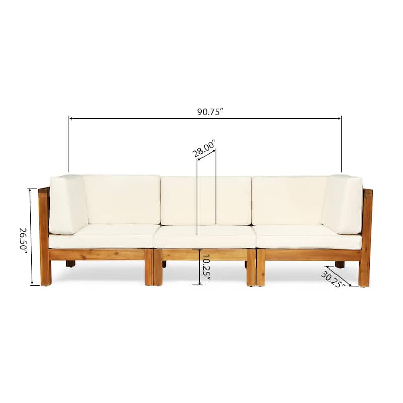 Brava Outdoor Cushioned Acacia Wood Sofa by Christopher Knight Home