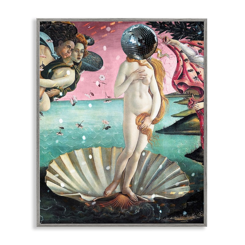 Stupell Classic Clamshell with Disco Ball Framed Giclee Art Design By Lil' Rue - 11 x 14 - Grey