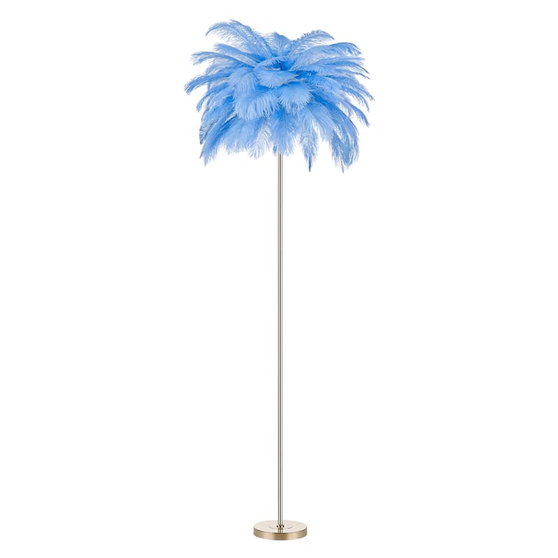 63 Inch Feather Tripod Floor Lamp With Bulbs - Blue