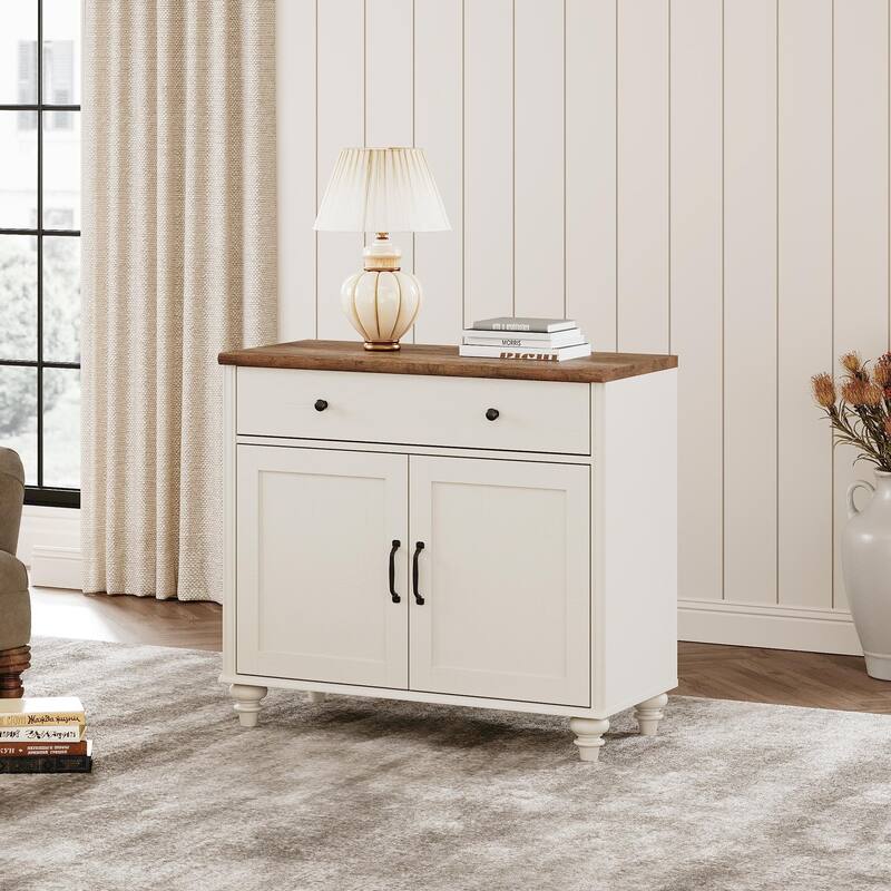 Farmhouse Sideboard, Buffet Cabinet with Storage Cabinets - 34inch - Off White