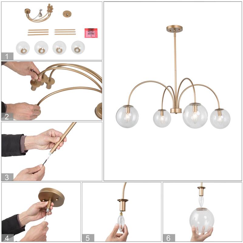 Glam Gold Chandelier 33'' Pendant with Large Globe Glass for Dining Room - D33" X H 12.5"