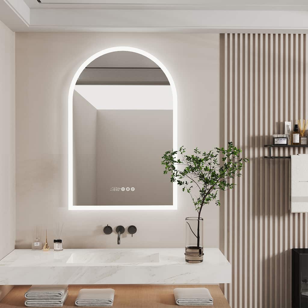 36" x 24" Backlit Smart LED Bathroom Mirror Arched Dimmable Anti-Fog - 24"x36"