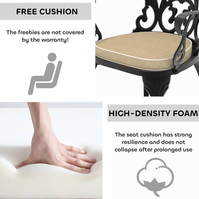 Cast Aluminum Patio Dining Chair 2PCS With Black Frame and Beige Cushions