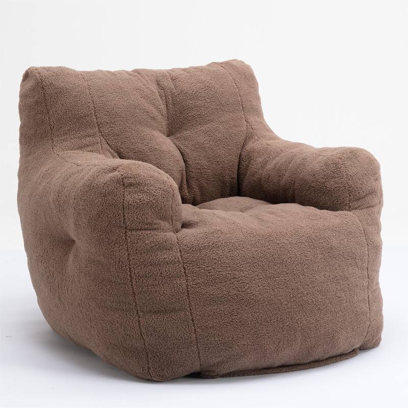 010-Soft Teddy Fabric Tufted Foam Bean Bag Chair - Coffee