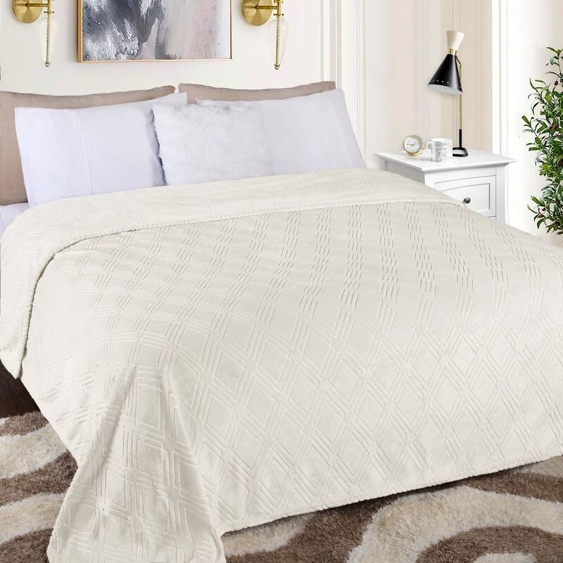 Superior Alaska Quilted Diamond Plush Fleece Blanket For Couch or Bed - Twin - Ivory
