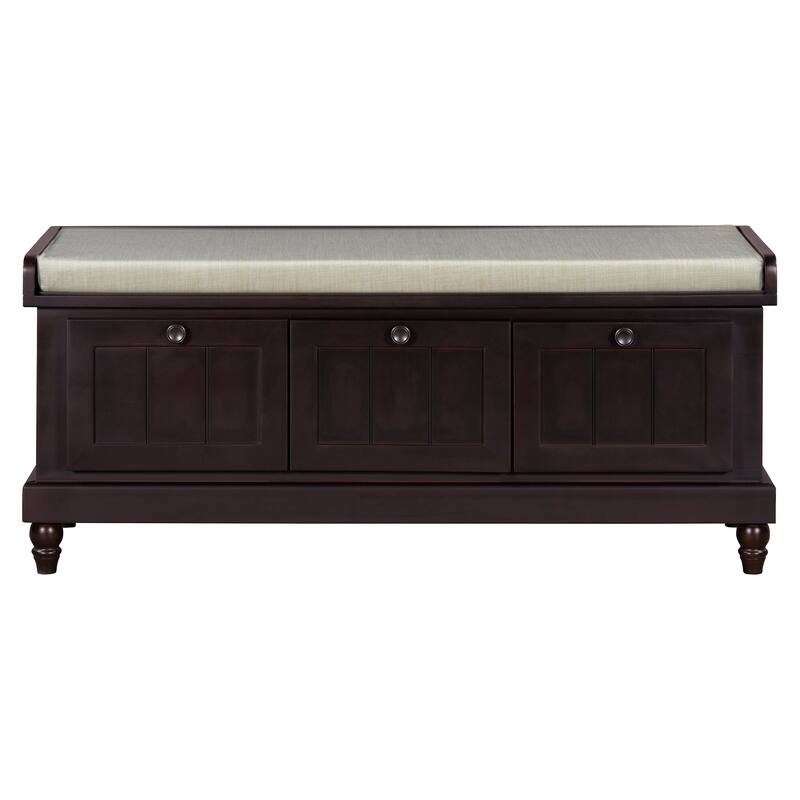 Classic Fluted Shoe Bench with Cushioned Top & Three Drawers by Harper&Bright Designs