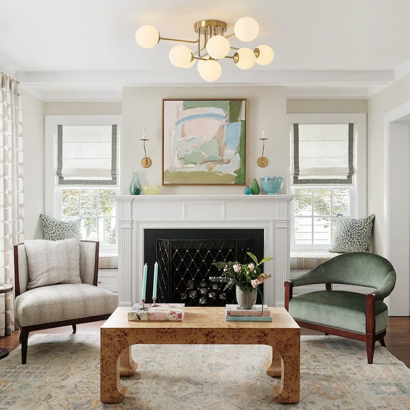 Linear Frosted Glass Globe Sputnik Semi Flush Ceiling Light