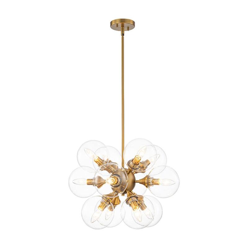 Mid-Century 12-Light Clear Glass Globe Round Bubble Chandelier 25.6in