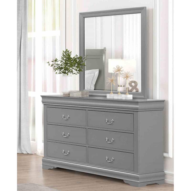 Sleigh Design Gray Finish Transitional Bedroom Set Bed Nightstand Dresser Mirror Chest