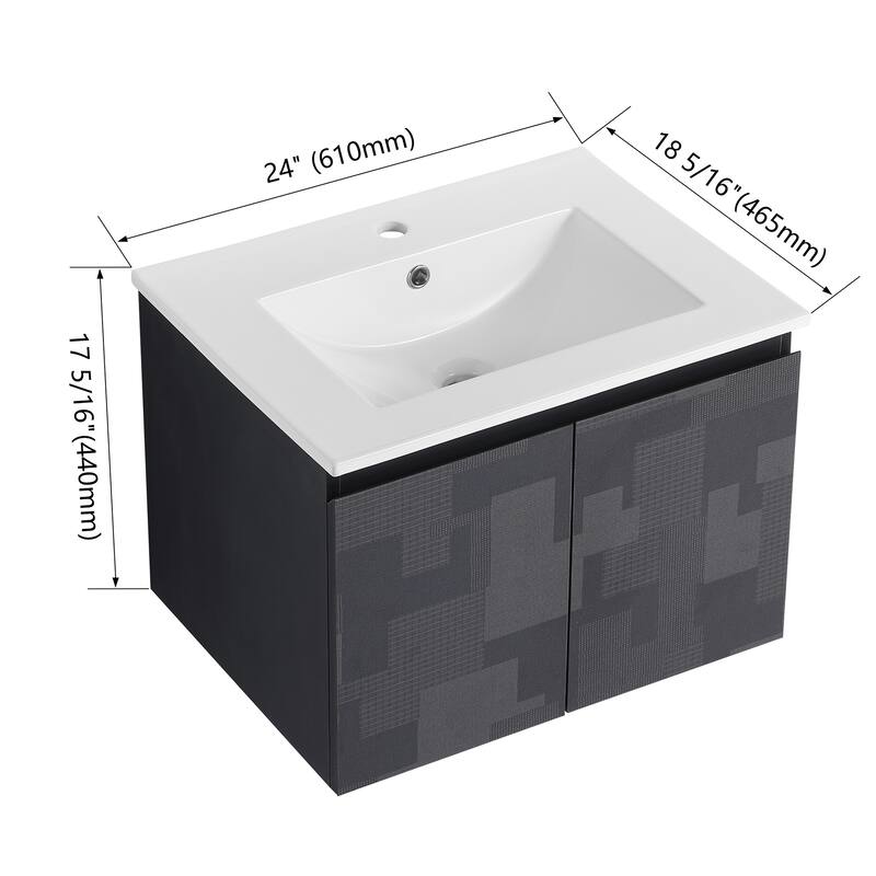 Plywood Wall Mounting Bathroom Vanity Set in Black with Integrated Ceramic Sink