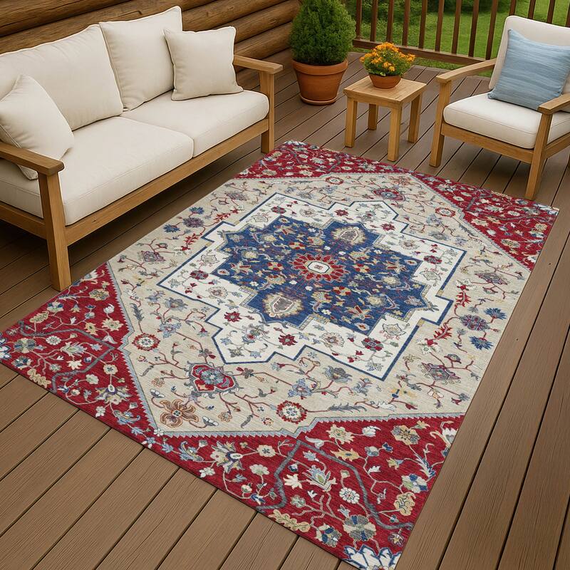 Machine Washable Indoor/ Outdoor Traditional Kolkata Chantille Rug