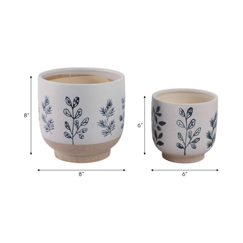 Stoneware Planters Botanical Detailing and Textured Design (Set of 2)