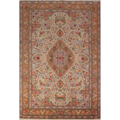 Vegetable Dye Tabriz Persian Area Rug Handmade Silk & Wool Carpet - 6'7" x 9'10"