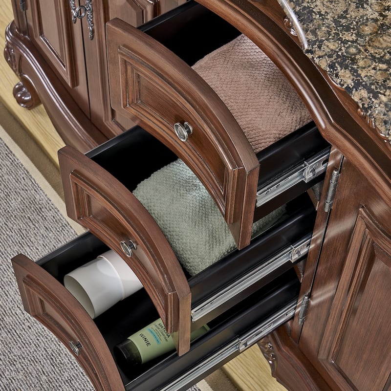 Stufurhome Cassandra 60 Inches Dark Cherry Double Sink Bathroom Vanity