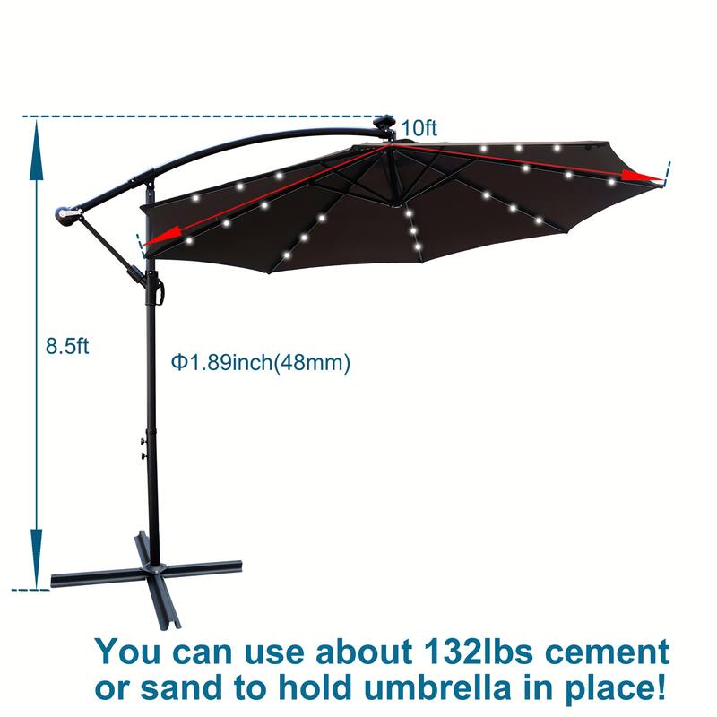 10ft Outdoor Patio Umbrella Waterproof Solar Powered LED Lighted