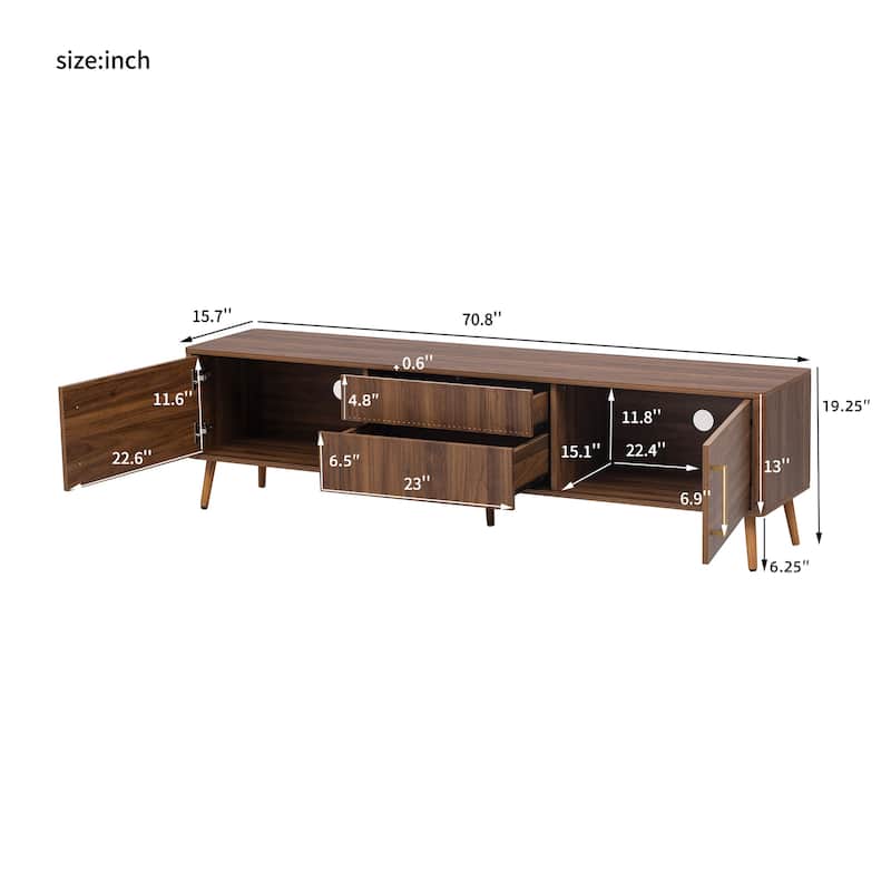 Solid Wood TV Stand Accent Media Console with 2 Drawers & 2 Cabinets