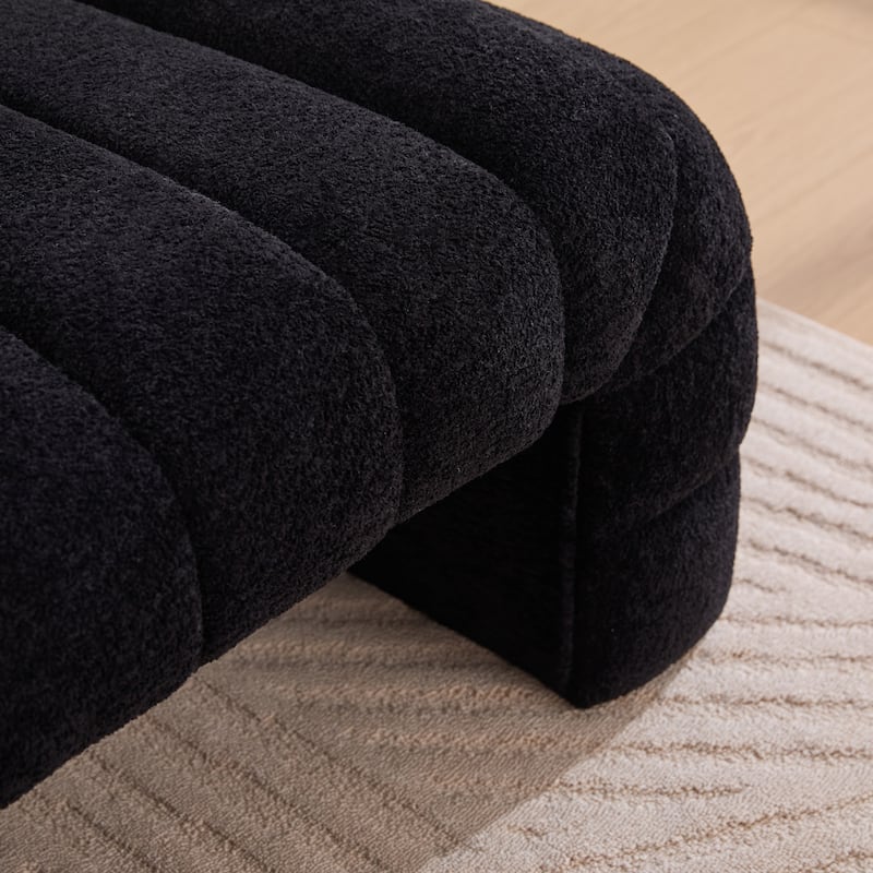 69.7" Chenille Upholstered End of Bed Bench, Modern Armless Curved Long Ottoman for Bedroom or Entryway