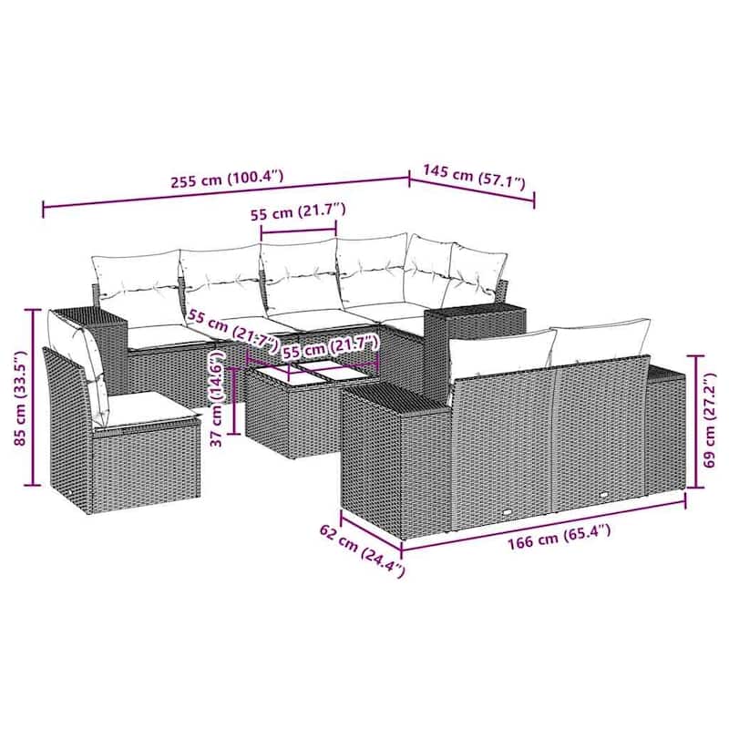 vidaXL Garden Sofa Set Black, Cream White - 24.4 x 32.7 x 27.2