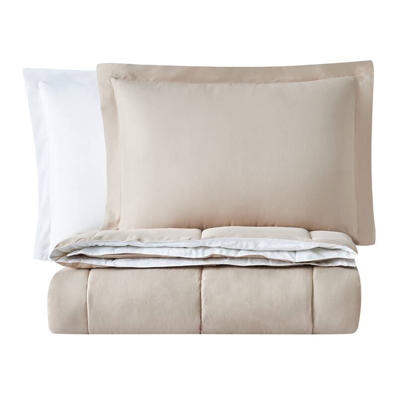 Truly Soft Everyday Reversible Down Alternative 3-Piece Comforter Set - Twin - Twin XL - Khaki/Ivory