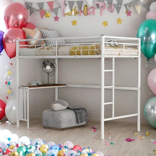 slide 2 of 15, Twin over Twin Bunk Bed with Desk, Ladder and Guardrails for Home White