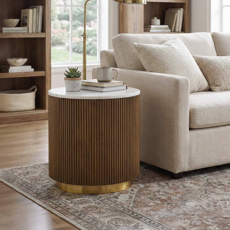 Modern Genuine Marble Top Coffee Table with Accent Gold Stainless Steel Base