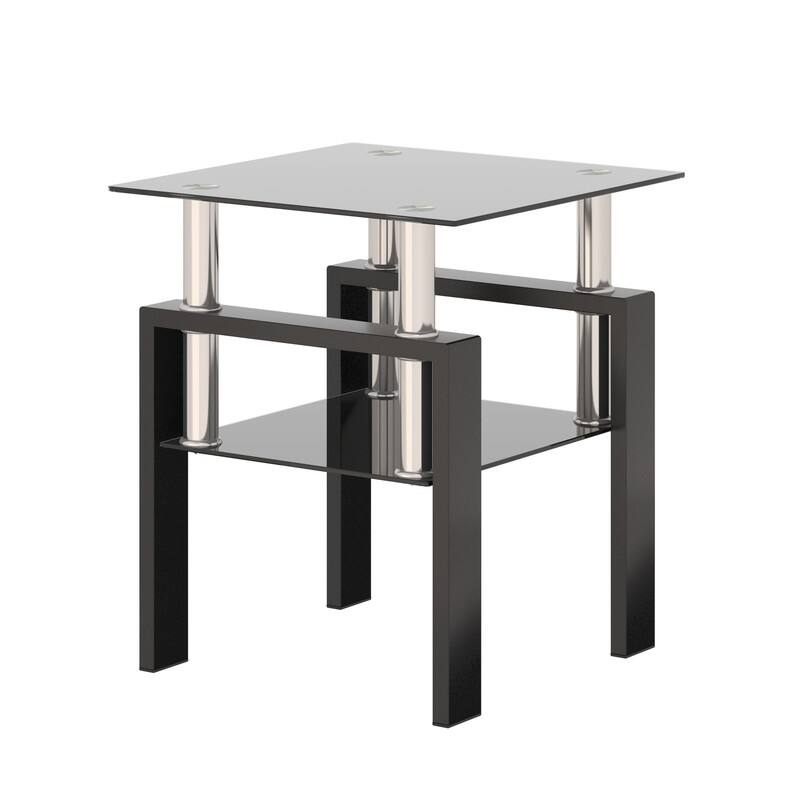 1-Piece Modern Tempered Glass Tea Table Coffee Table End Table, Square Table for Living Room