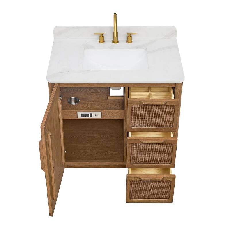 Busan Bath Vanity with White Quartz Stone Top without Mirror