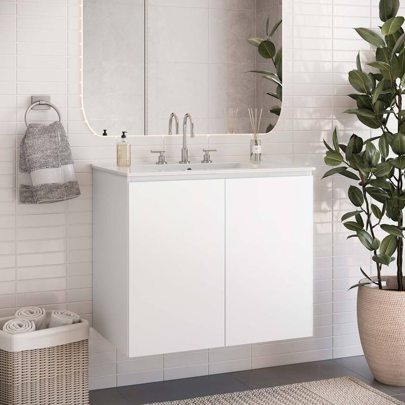 Bryn 30" Wall-Mount Bathroom Vanity - White White