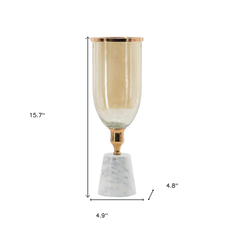 16" Gold And White Glass And Marble Table Vase - 5.10