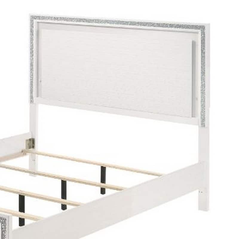 Queen Bed with LED Headboard and Shimmering Trim, White