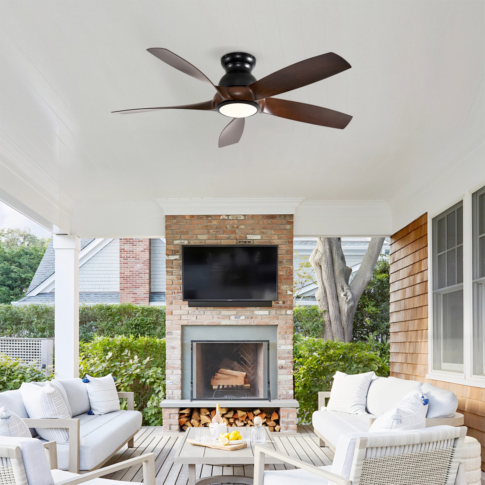 56" 5 PCS ABS Blades Ceiling Fan w/Light Kit 3 Color LED Light Source