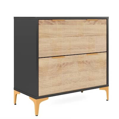 Natural Black Wood Metal Lateral File Cabinet with Drawers and Gold Legs