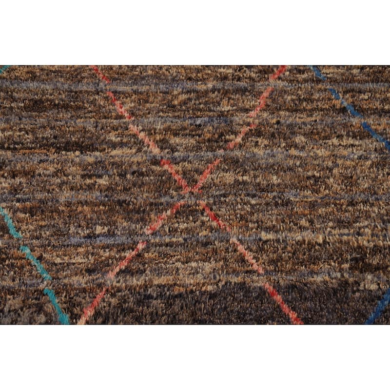 Brown Plush Moroccan Oriental Area Rug Hand-Knotted Wool Carpet - 6'1" x 10'0"
