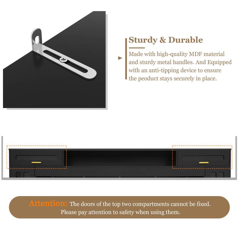 98.4'' Wall Unit Entertainment Center for TVs up to 80'', Modern Media Console with Bookshelves, Glass Doors & Cabinets