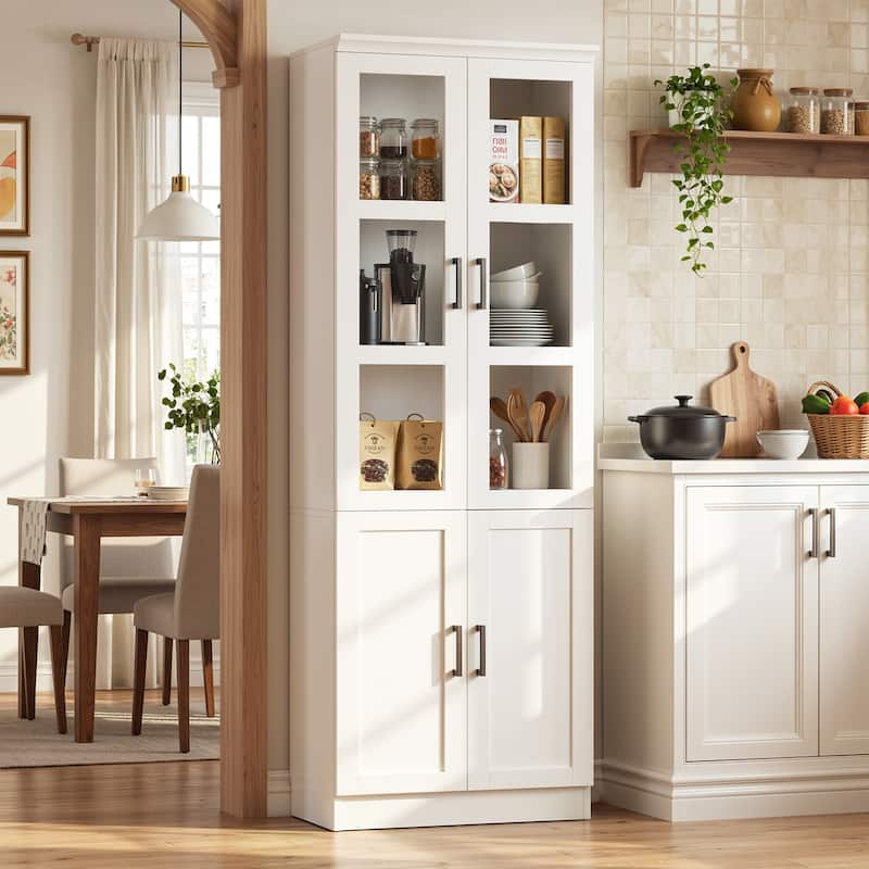 80" Tall Display Bookcase with Glass Doors and Adjustable Shelves,Freestanding Storage Bookshelf for Living Room, Home Office.