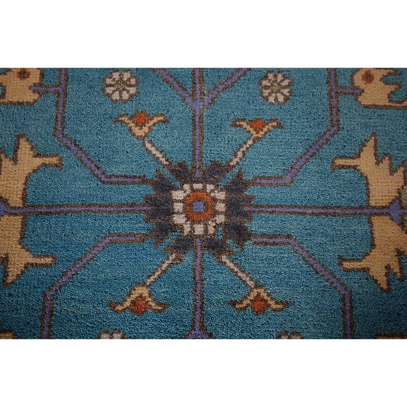 Blue Oushak Oriental Area Rug Handmade Wool Carpet - 8'11" X 11'8"