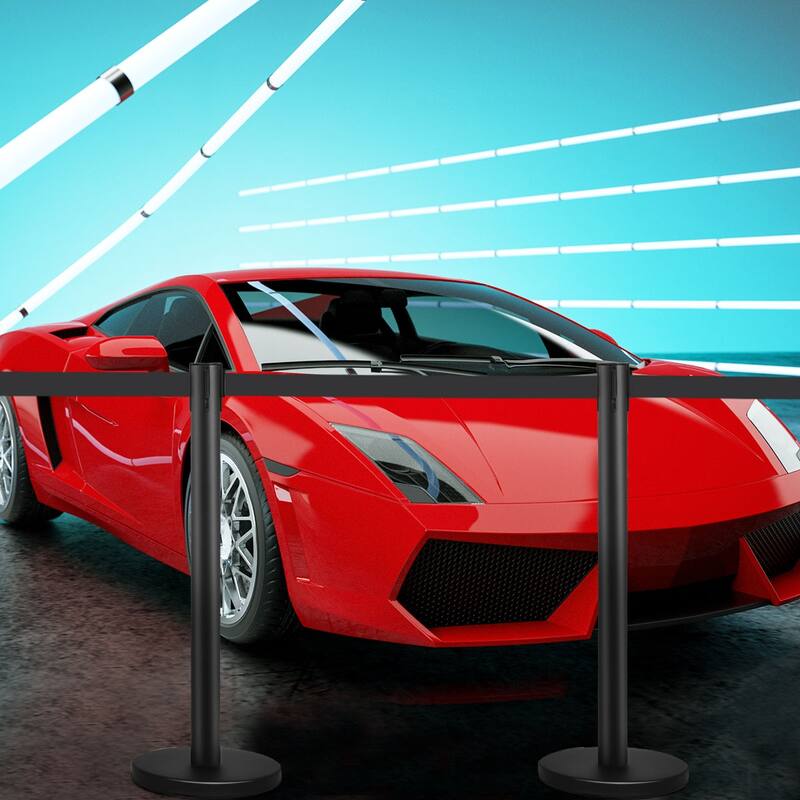 Costway 6Pcs Black Stanchion Posts Queue Pole Retractable Belt Crowd - See details