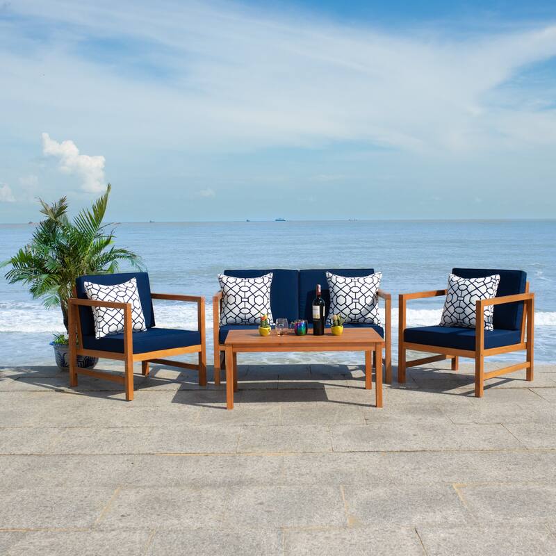 SAFAVIEH Outdoor Citlali 4-Piece Conversation Set with Accent Pillow - 50W x 29D x 29H