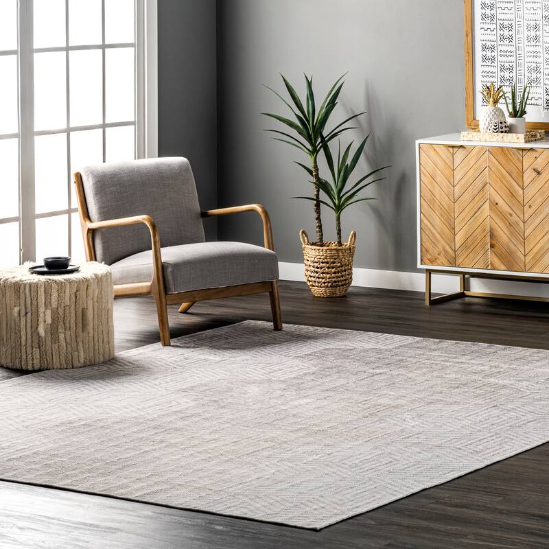 Nuloom Adeline SpinClean Modern Hexagon Machine Washable Area Rug - 4' x 6' - Beige - Rectangle