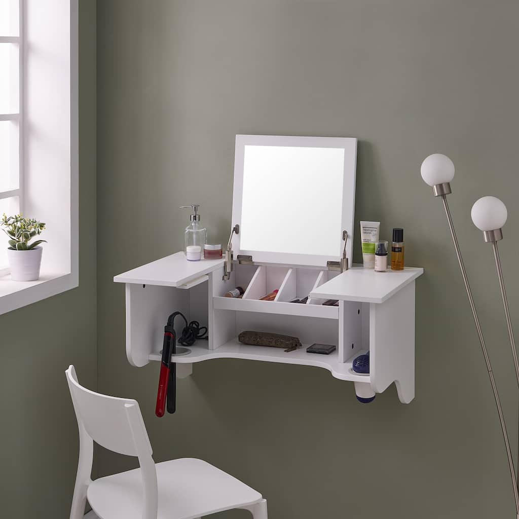 Wall Mount Ledge w/ Vanity Mirror - Transitional Style -