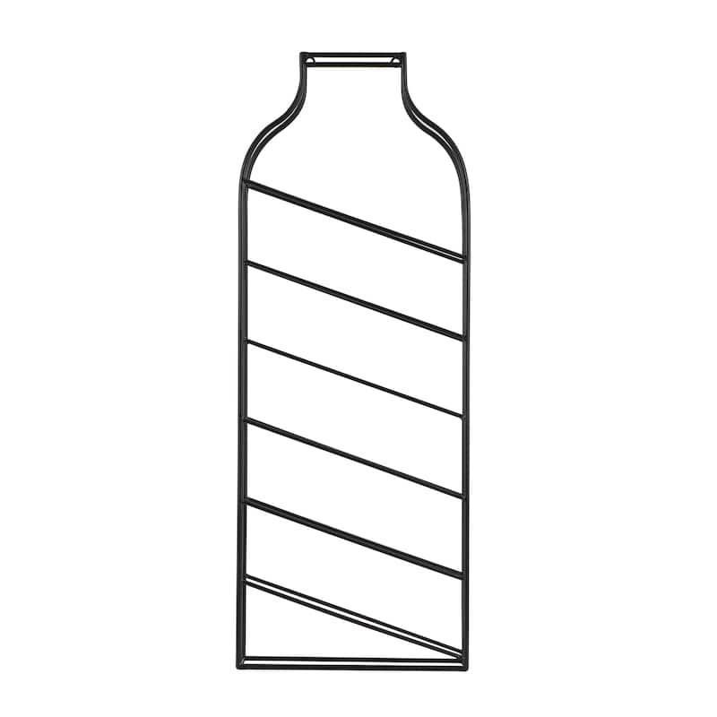 Metal Minimalistic Bottle Shaped 6 Bottle Wall Wine Rack with Open Style Frame - Black - Roche River Decor - 4"W x 13"L x 35"H