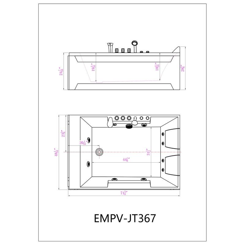 Empava 72x84-inch Alcove/ Tile-in Whirlpool Spa Bathtub with Faucet
