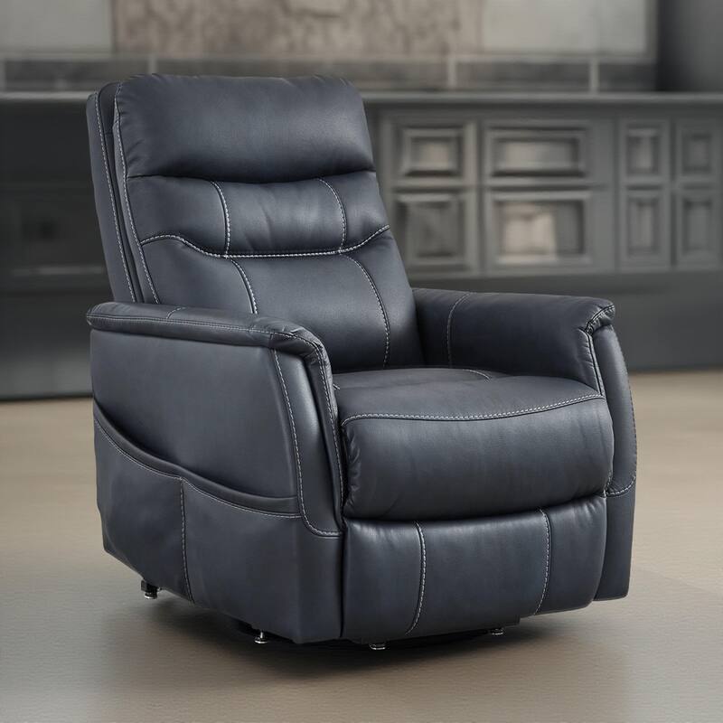 Barrett Power Lift Recliner Chair, Navy Blue Faux Leather, Pillow Back