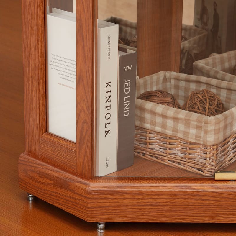 Lighted Corner Curio Cabinet with Glass Doors, Adjustable Shelves & Mirrored Back, Elegant Display Case for Collectibles
