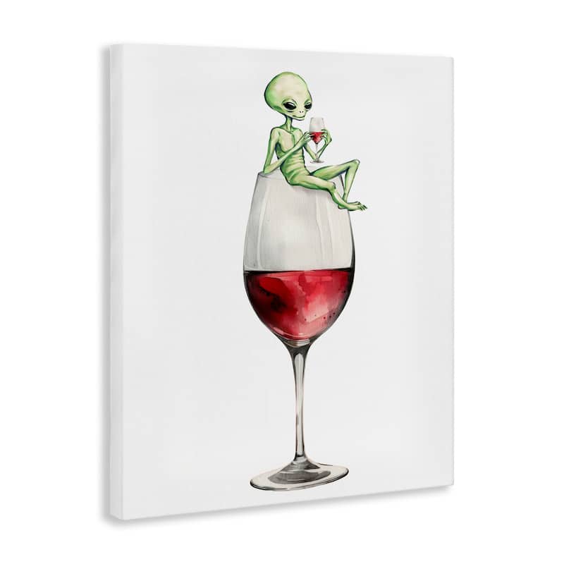 Stupell Alien Perched on Wine Glass Canvas Wall Art Design By Lil' Rue