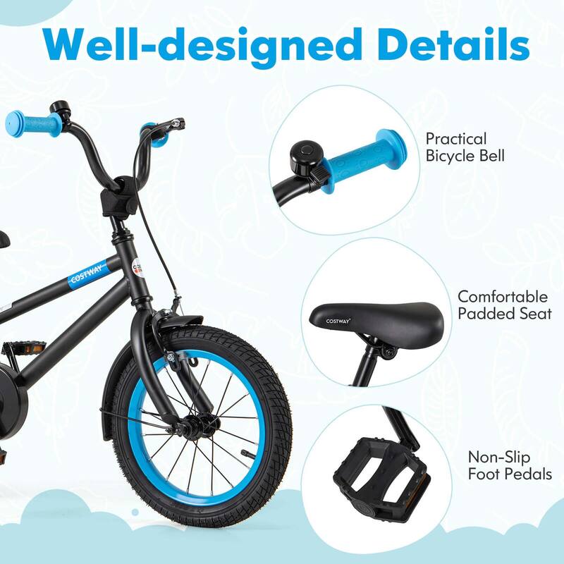 Costway 14" Kids Bike with Adjustable Saddle Handlebar Removable