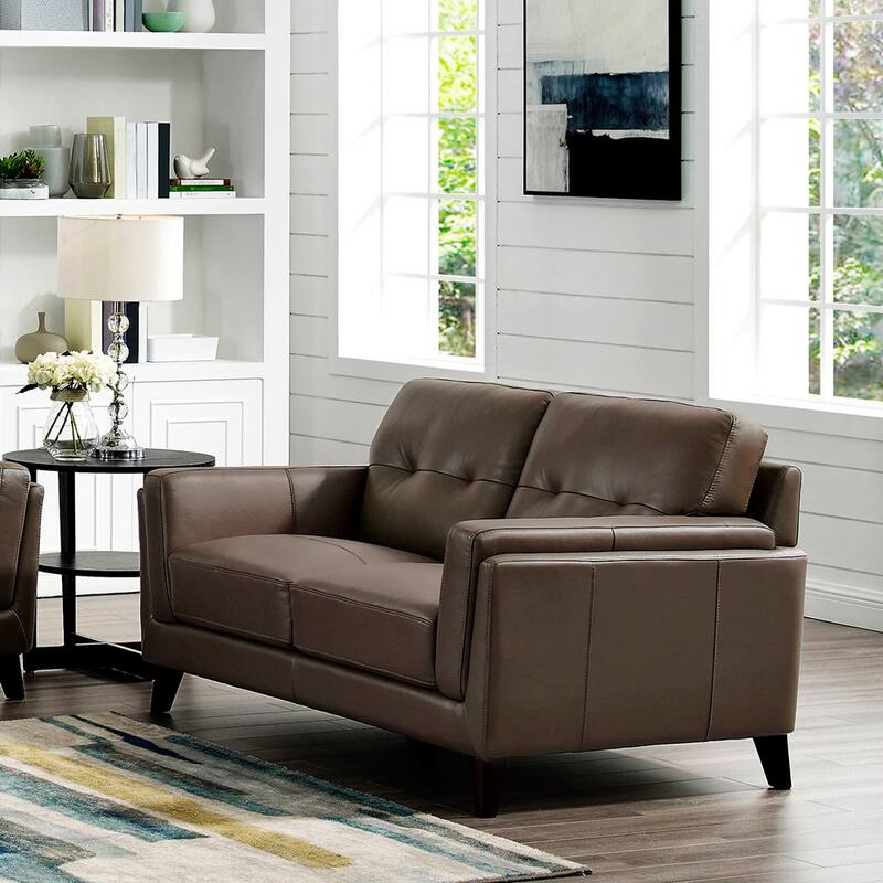 Hydeline Huntington Top Grain Leather Loveseat with Memory Foam and Springs