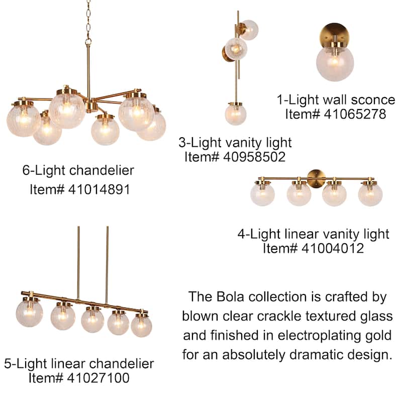 Bola Modern Gold 5-Light Linear Chandelier Globe Glass Kitchen Island Lights - L 38" x W5" x H 7.4"